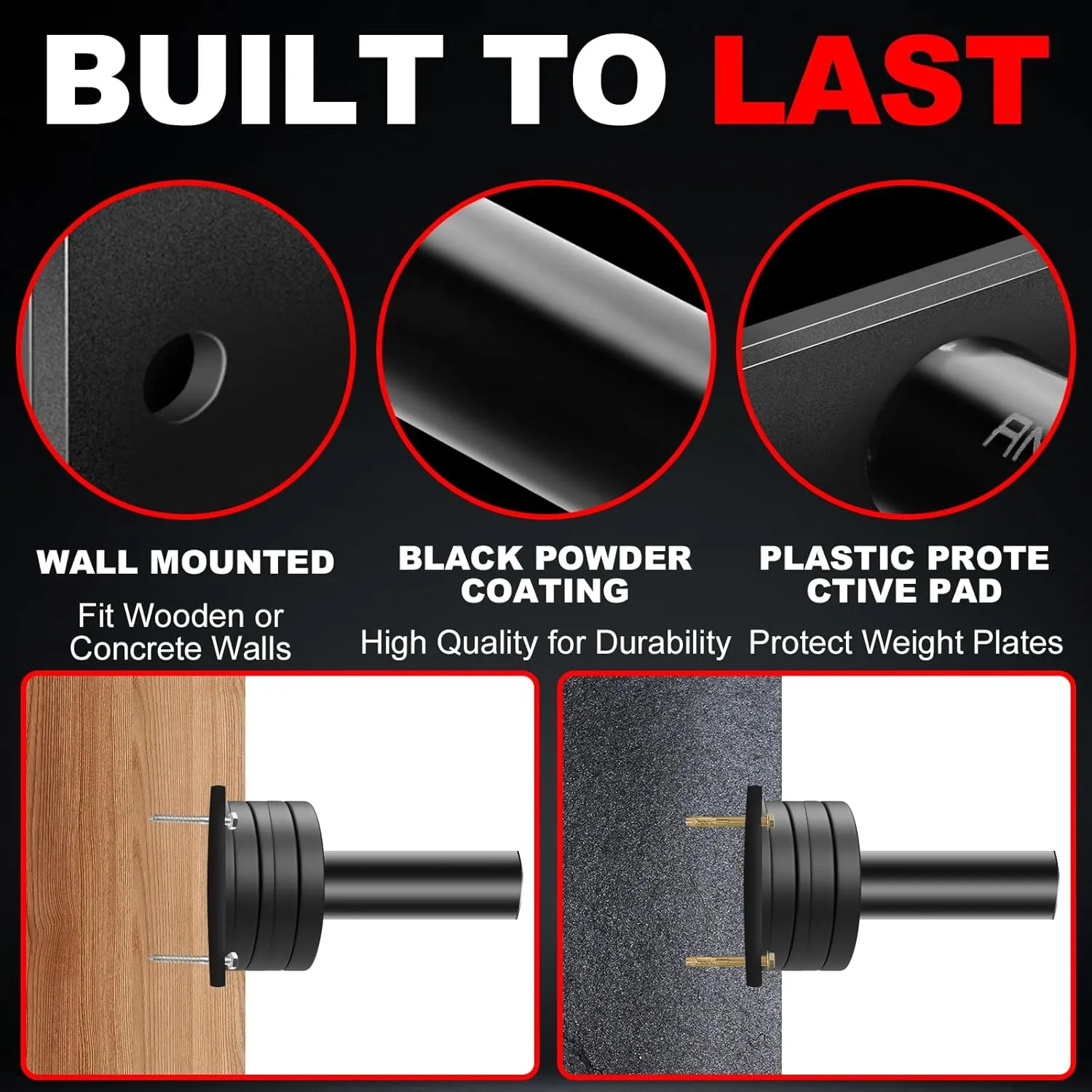 Wall-Mounted Strength Training Plate Storage Rack – Heavy Duty 2” Weight Plate Holder with Foam Padding, Bumper Plate Storage for Home Gym, Garage, and Power Rack