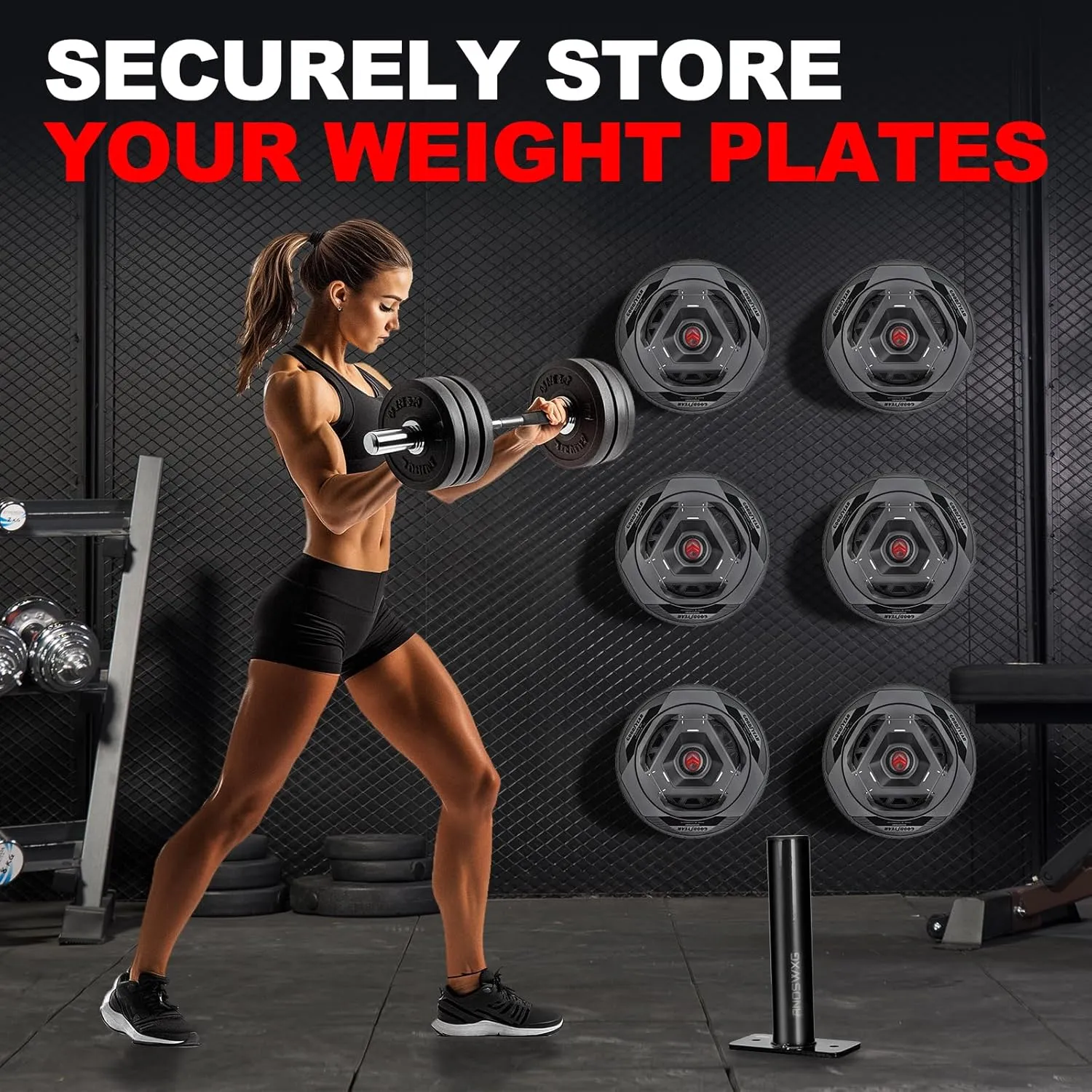 Wall-Mounted Strength Training Plate Storage Rack – Heavy Duty 2” Weight Plate Holder with Foam Padding, Bumper Plate Storage for Home Gym, Garage, and Power Rack