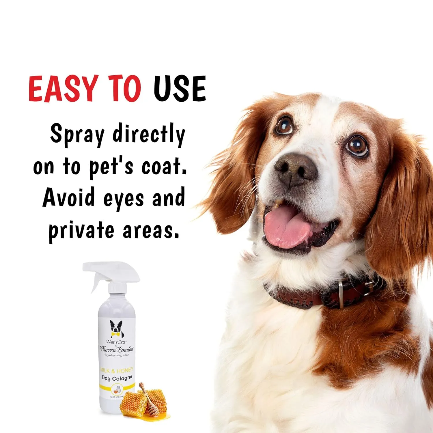Warren London - Wet Kiss Dog Cologne, Long Lasting Dog Spray, Dog Deodorant to Remove Odor from Stinky Dogs, Milk & Honey, 16 Ounce Bottle