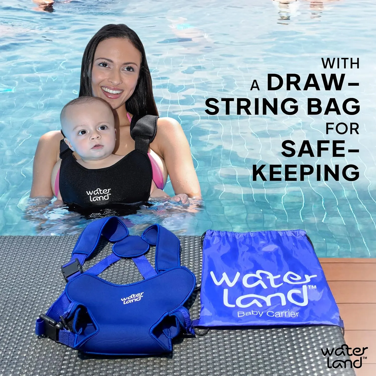 WaterLand Baby Carrier - Innovative Carrier You Can Use Both in Water & Land - Waterproof Infant Chest Holder with Adjustable Straps, Lightweight Toddler Harness for Pool & Beach (Keylime Green)