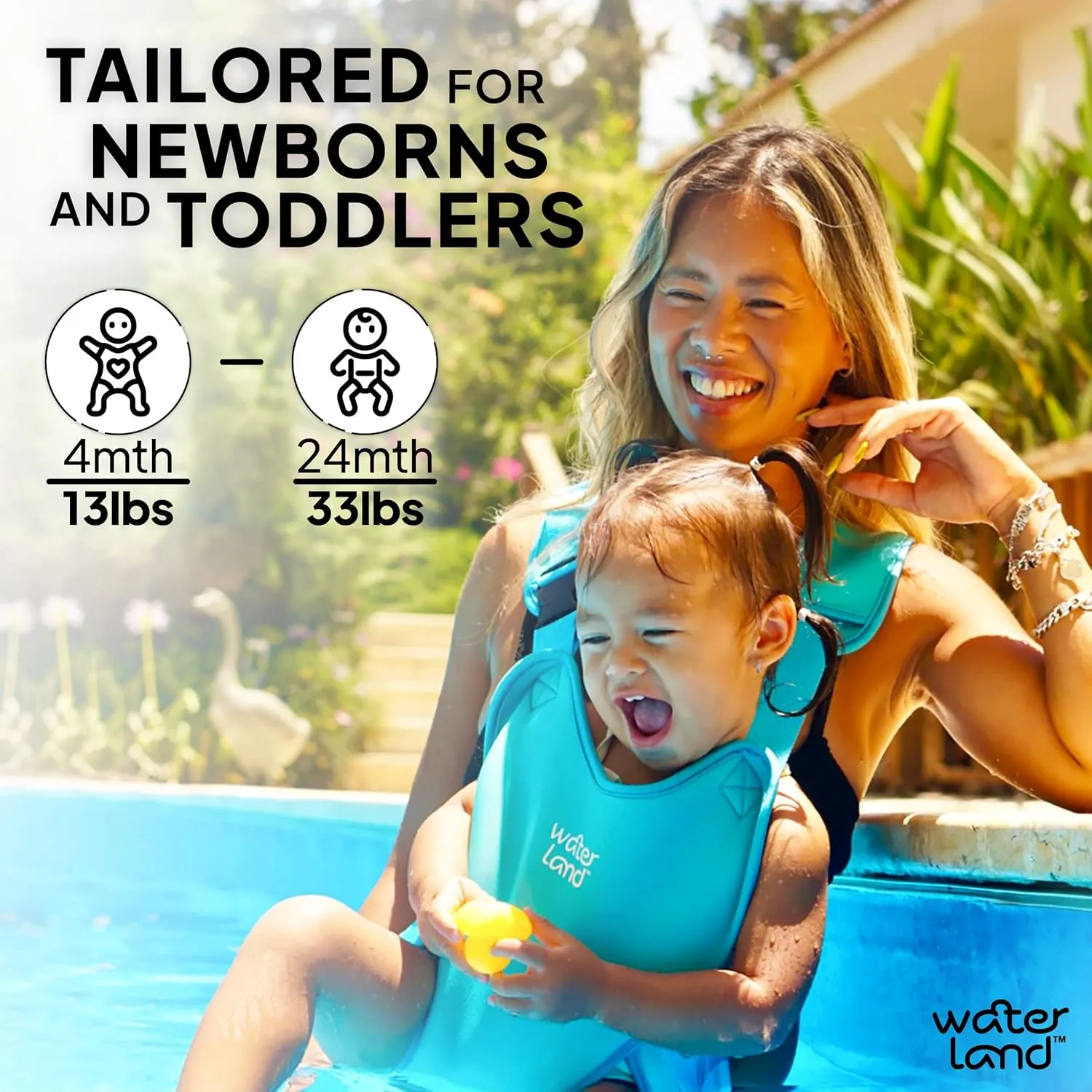 WaterLand Baby Carrier - Innovative Carrier You Can Use Both in Water & Land - Waterproof Infant Chest Holder with Adjustable Straps, Lightweight Toddler Harness for Pool & Beach (Keylime Green)