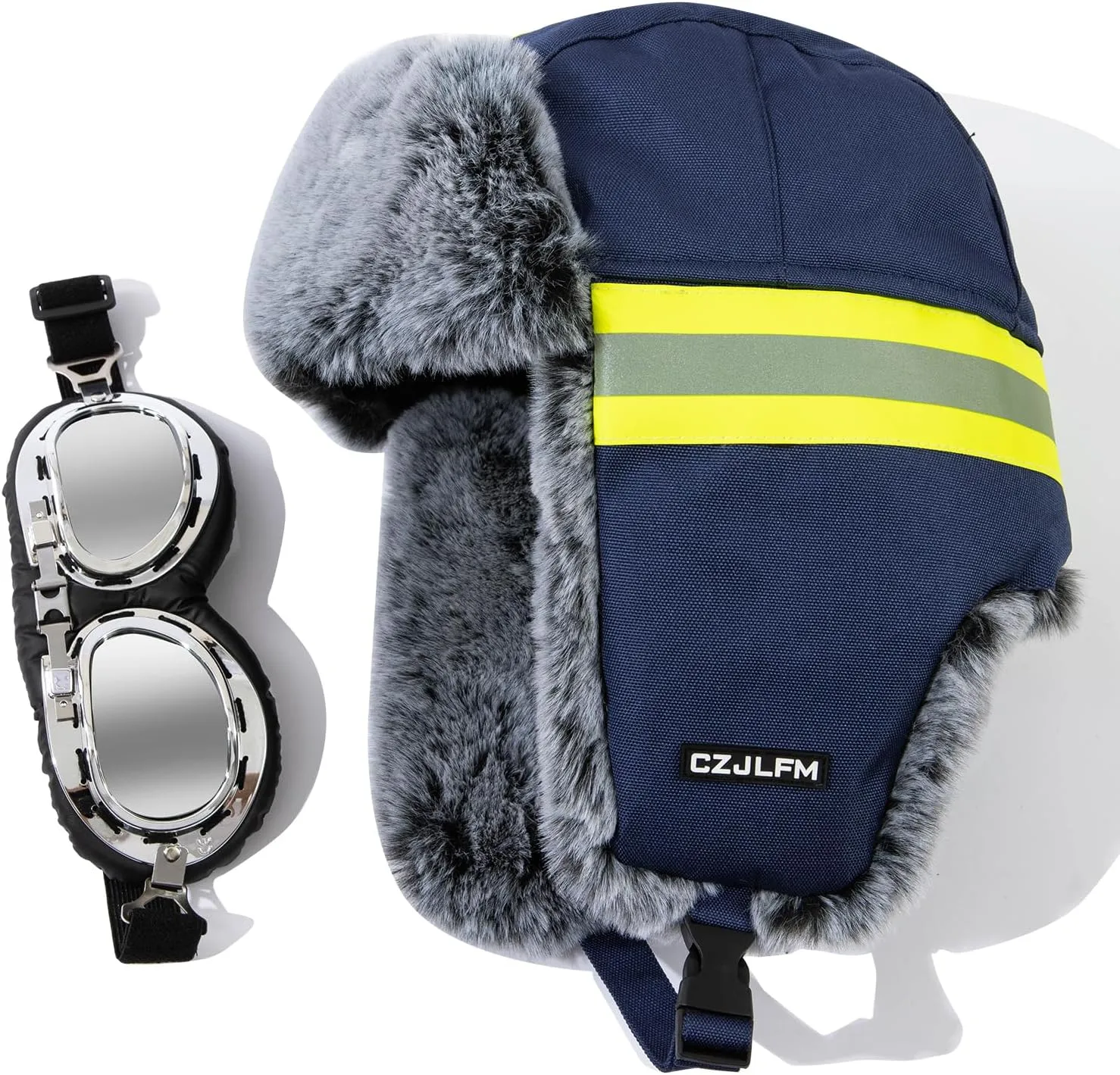 Waterproof Oversized Trapper Hat Aviator Hat with Goggles Ushanka Russian Hats Faux Fur Earflaps Trooper Pilot Cap