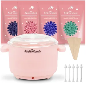Waxing Kit -Silicone Wax Warmer for Hair Removal with 4 Packs of Hard Wax Beads, Portable Electric Silicone Wax Machine for Full Body Face Eyebrows Bikini Brazilian at Home Waxing Kit for Women Men