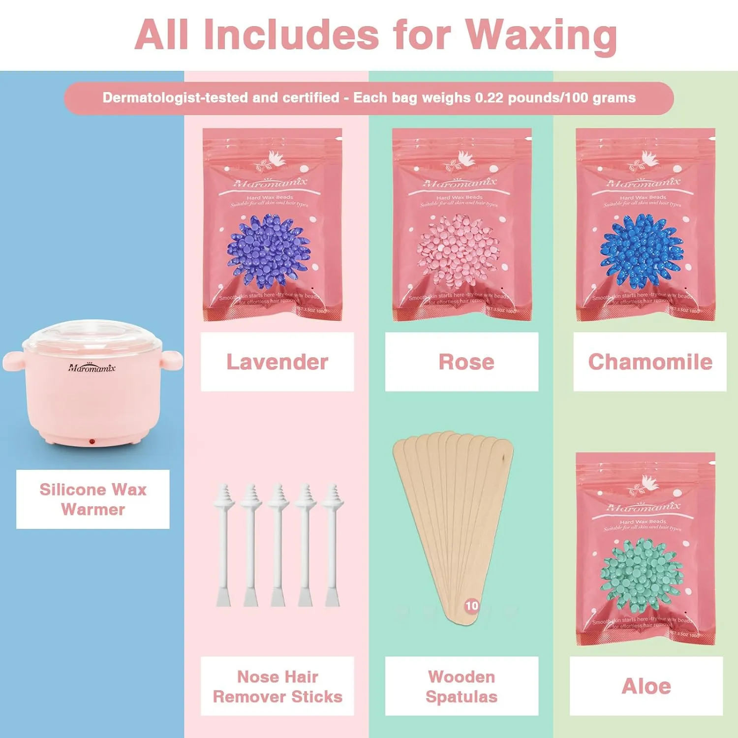 Waxing Kit -Silicone Wax Warmer for Hair Removal with 4 Packs of Hard Wax Beads, Portable Electric Silicone Wax Machine for Full Body Face Eyebrows Bikini Brazilian at Home Waxing Kit for Women Men