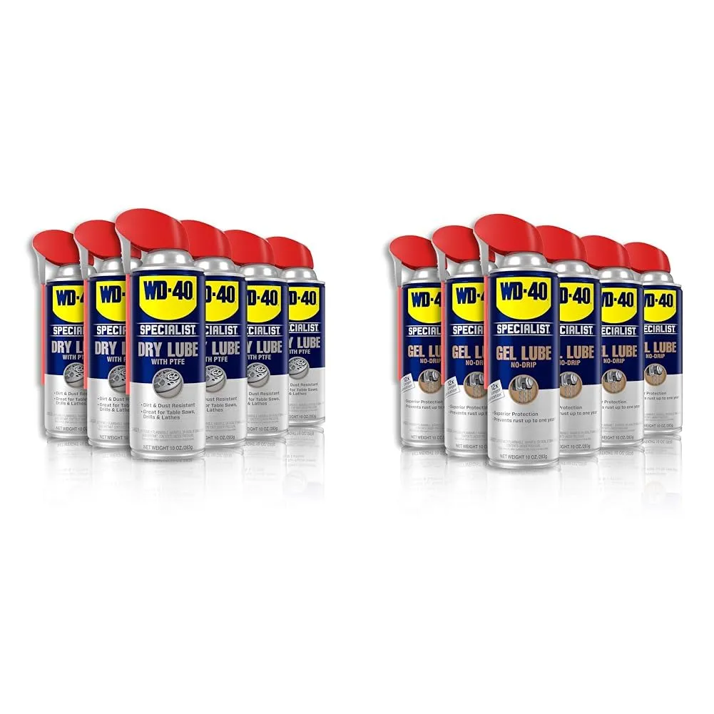 WD-40 Specialist Dry Lube 6-Pack and Gel Lube 6-Pack Bundle, 10 OZ Sprays