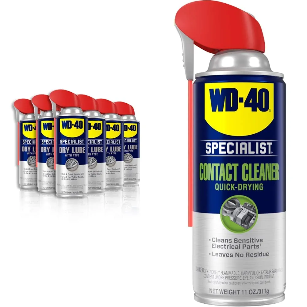 WD-40 Specialist Dry Lube with SMART STRAW SPRAYS 2 WAYS, 10 OZ [6-Pack] & Specialist Contact Cleaner Spray, 11 oz.