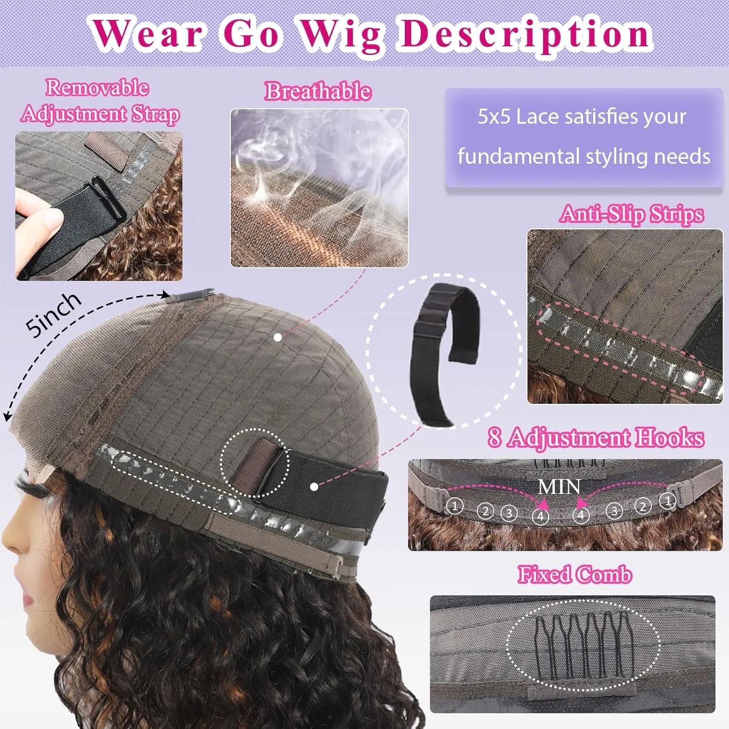 Wear And Go Glueless Wigs Human Hair Pre Plucked Pre Cut Curly Bob Wig Human Hair 5x5 Hd Lace Closure Ombre Water Wave Lace Front Wigs Human Hair Wigs For Black Women P1b/30 14inch