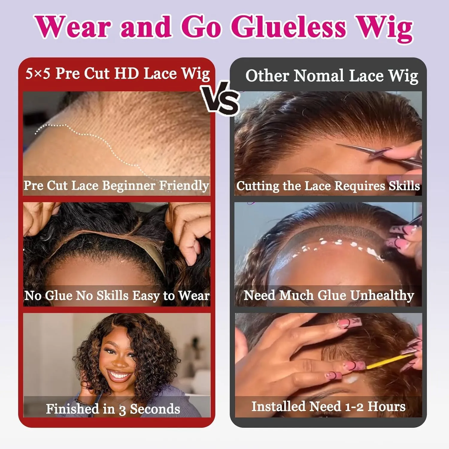 Wear And Go Glueless Wigs Human Hair Pre Plucked Pre Cut Curly Bob Wig Human Hair 5x5 Hd Lace Closure Ombre Water Wave Lace Front Wigs Human Hair Wigs For Black Women P1b/30 14inch