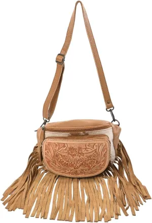 Western Cowhide Leather Fringe Fanny Bag for Women – Handmade Tooled Leather Waist Pouch | Adjustable Strap | Suede Fringe Crossbody or Belt Bag for Rodeos, Festivals, Travel (Tan)