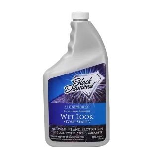 Wet Look Natural Stone Sealer. Durable, Long-Lasting Gloss Protection. Interior and Exterior Pavers, Slate, Sandstone, Travertine, Flagstone, Driveways, Garage Floors, etc. Black Diamond Stoneworks