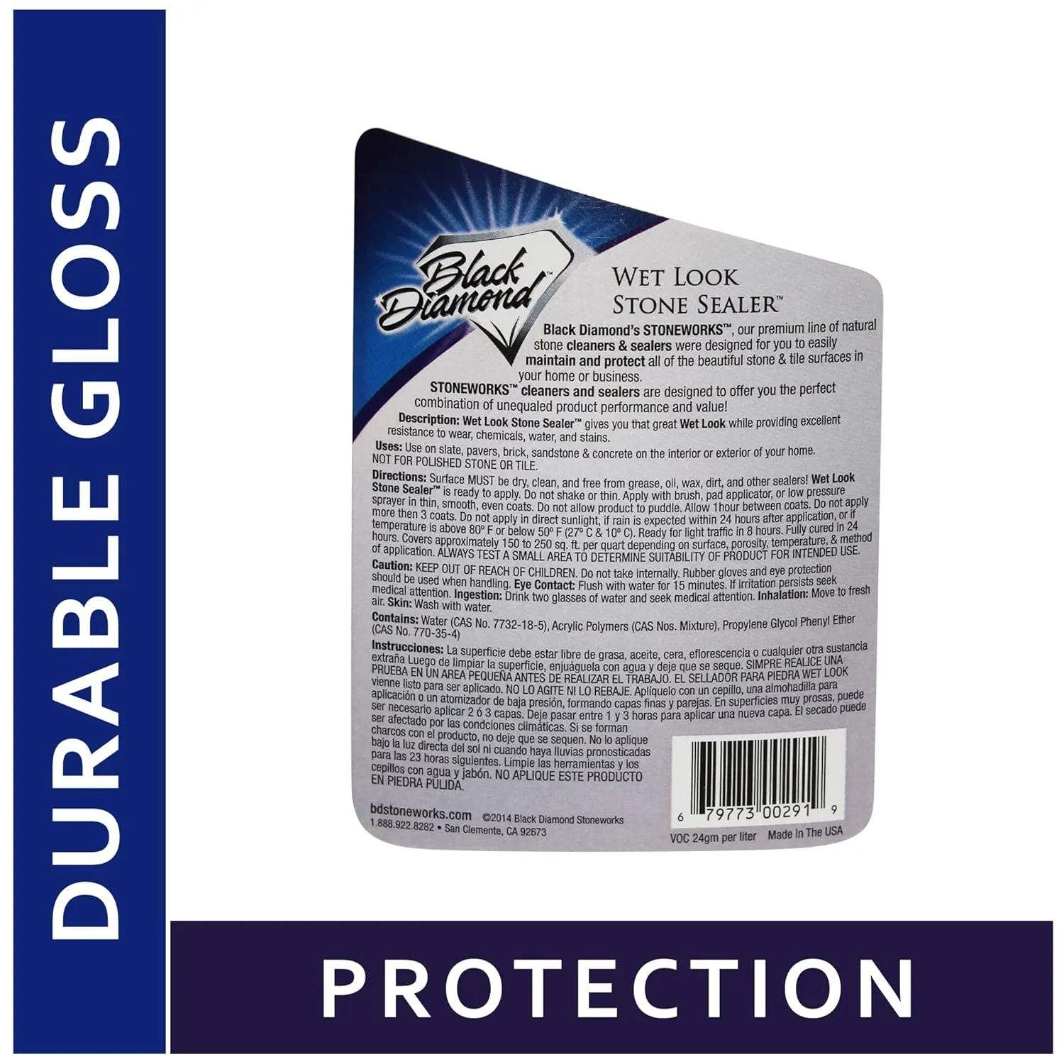 Wet Look Natural Stone Sealer. Durable, Long-Lasting Gloss Protection. Interior and Exterior Pavers, Slate, Sandstone, Travertine, Flagstone, Driveways, Garage Floors, etc. Black Diamond Stoneworks