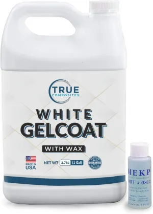White Gelcoat Waxed-Isophthalic NPG Fiberglass Marine Gel Repair Kit-Top Coat Base, UV Protectant, Waterproof Cruise, Automotive, Boats, Wood (1 Gallon & 1oz MEK-925)
