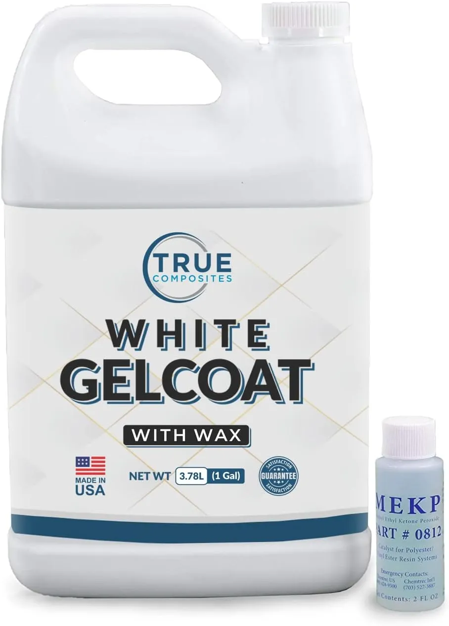 White Gelcoat Waxed-Isophthalic NPG Fiberglass Marine Gel Repair Kit-Top Coat Base, UV Protectant, Waterproof Cruise, Automotive, Boats, Wood (1 Gallon & 1oz MEK-925)