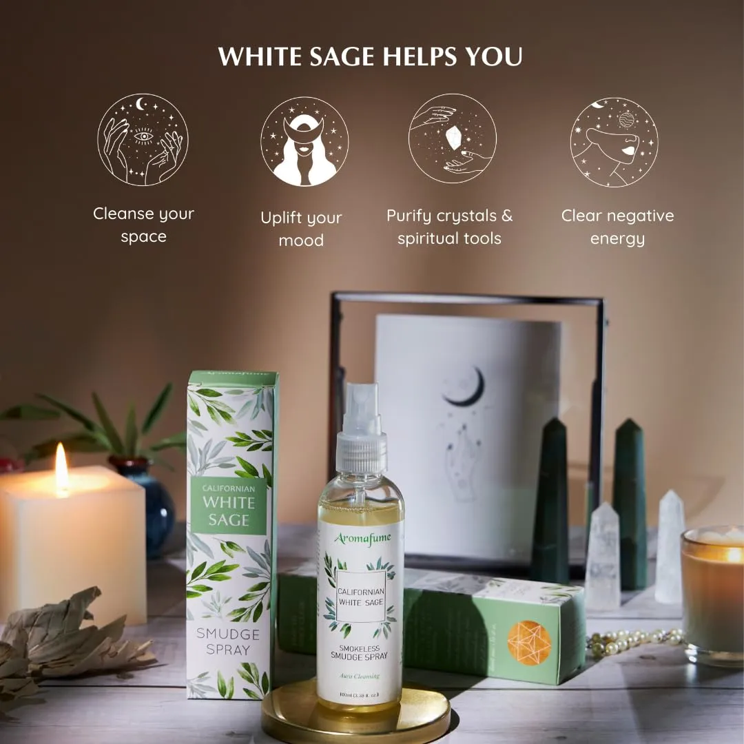 White Sage Smudge Spray by Aromafume | 100ml/3.3 oz | Sage Spray for Cleansing Negative Energy & Protection | Non-Toxic Room Spray | Natural Sage Mist for Spiritual Cleansing, Smokeless Smudging