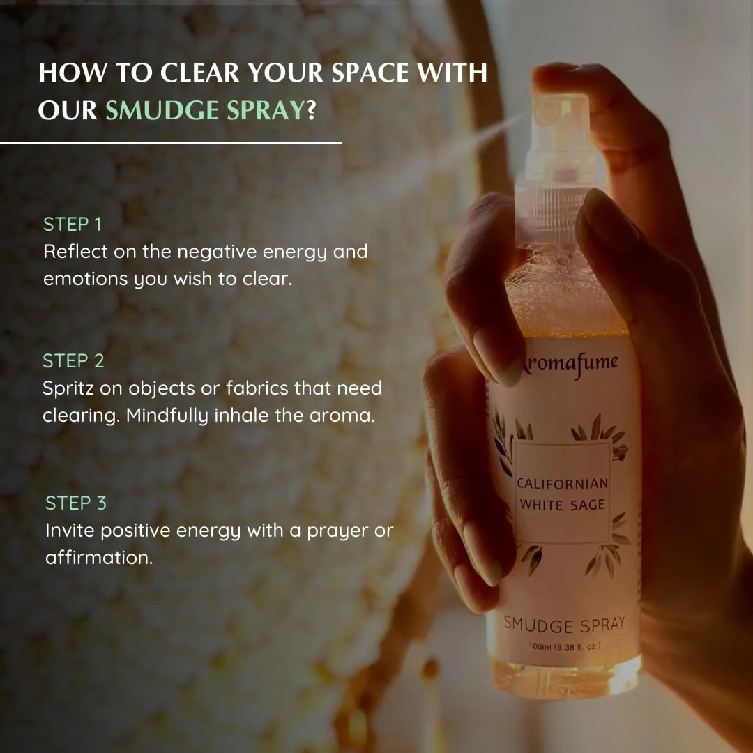 White Sage Smudge Spray by Aromafume | 100ml/3.3 oz | Sage Spray for Cleansing Negative Energy & Protection | Non-Toxic Room Spray | Natural Sage Mist for Spiritual Cleansing, Smokeless Smudging