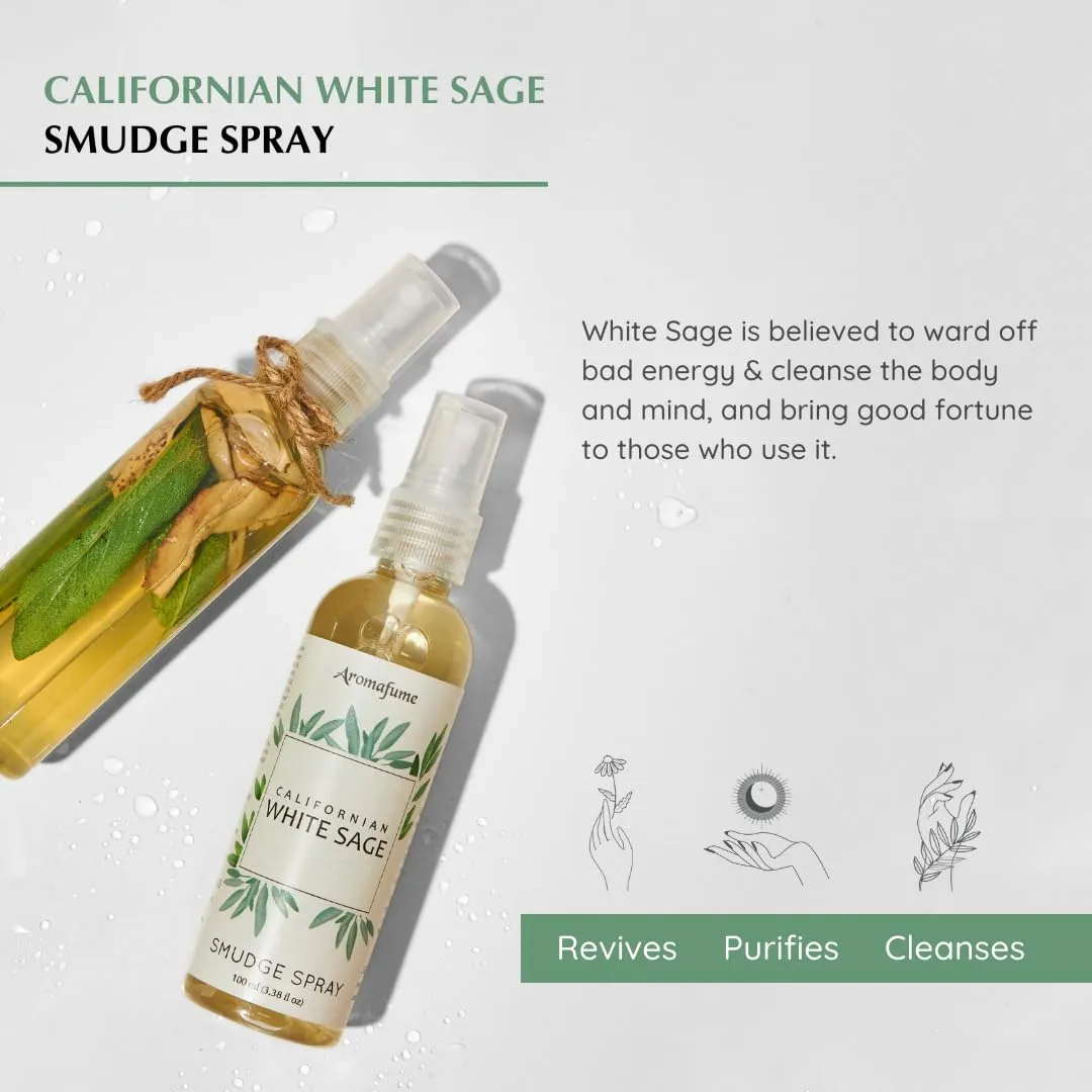 White Sage Smudge Spray by Aromafume | 100ml/3.3 oz | Sage Spray for Cleansing Negative Energy & Protection | Non-Toxic Room Spray | Natural Sage Mist for Spiritual Cleansing, Smokeless Smudging