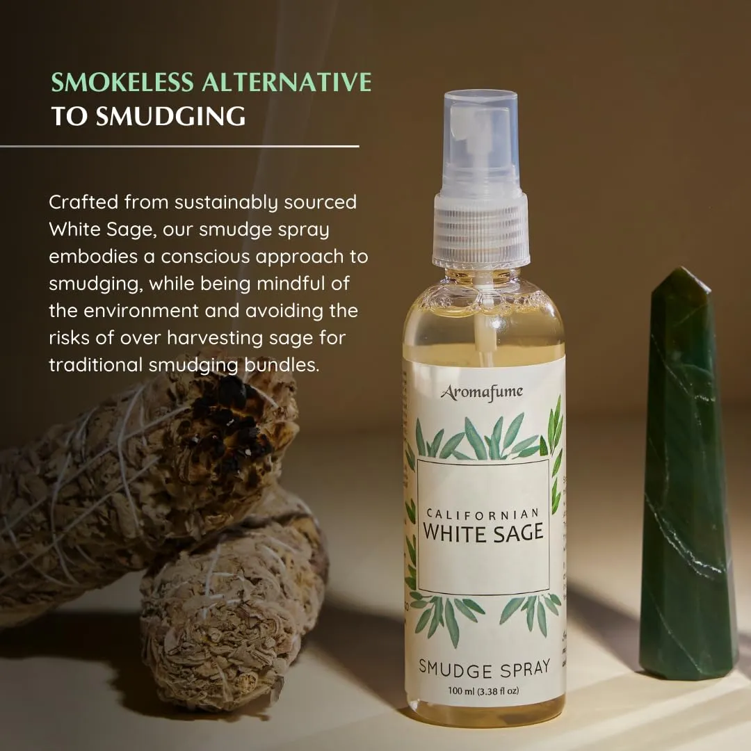 White Sage Smudge Spray by Aromafume | 100ml/3.3 oz | Sage Spray for Cleansing Negative Energy & Protection | Non-Toxic Room Spray | Natural Sage Mist for Spiritual Cleansing, Smokeless Smudging