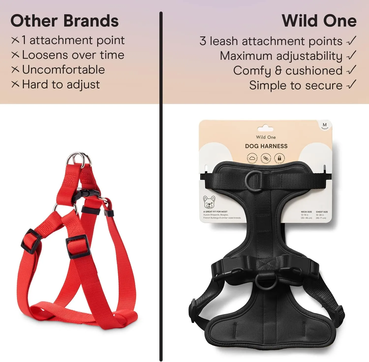 Wild One Dog Harness, The Original No-Pull, Pet Harness with 3 Leash Clips, Adjustable Soft Padded Vest, Comfortable, Stretchy, Size S, Black