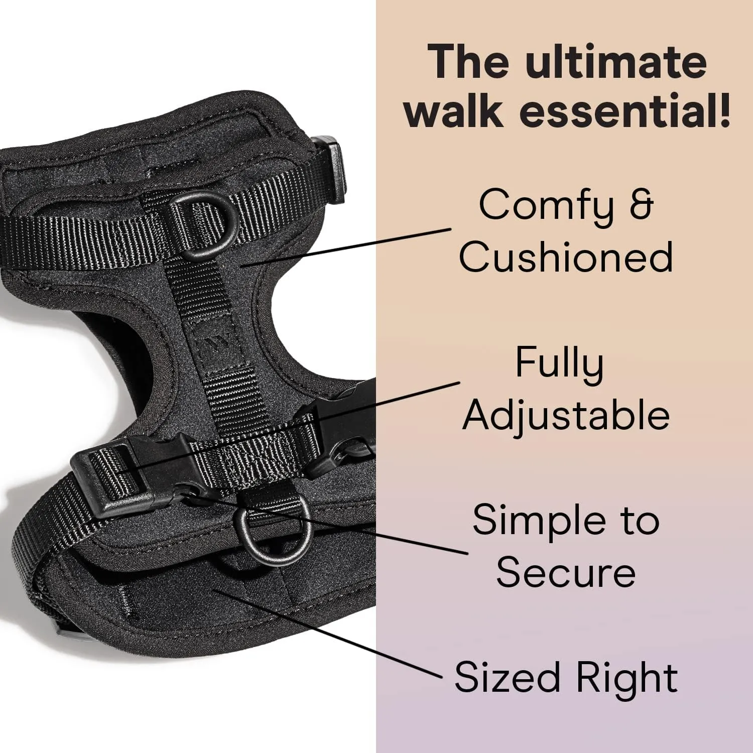 Wild One Dog Harness, The Original No-Pull, Pet Harness with 3 Leash Clips, Adjustable Soft Padded Vest, Comfortable, Stretchy, Size S, Black