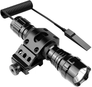 WINDFIRE Tactical Flashlight LED 1200LM 3.7-18V 1 Mode Weapon Light Rifle Flashlight Torch with Pressure Switch/Tactical Switch and 45°Side Picatinny Mount Rail Offset Ring Side Mount
