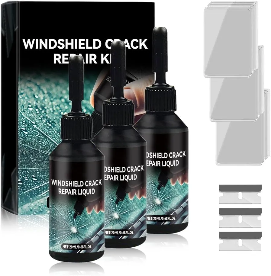 Windshield Crack Repair Kit, 2025 New Glass Cracks Gone Repair Kit, Glass Repair Liquid for Cracks, Premium Windshield Repair Kit for Chips and Cracks, Quick Fix Windshield & Glass Repair Tools (3Set)