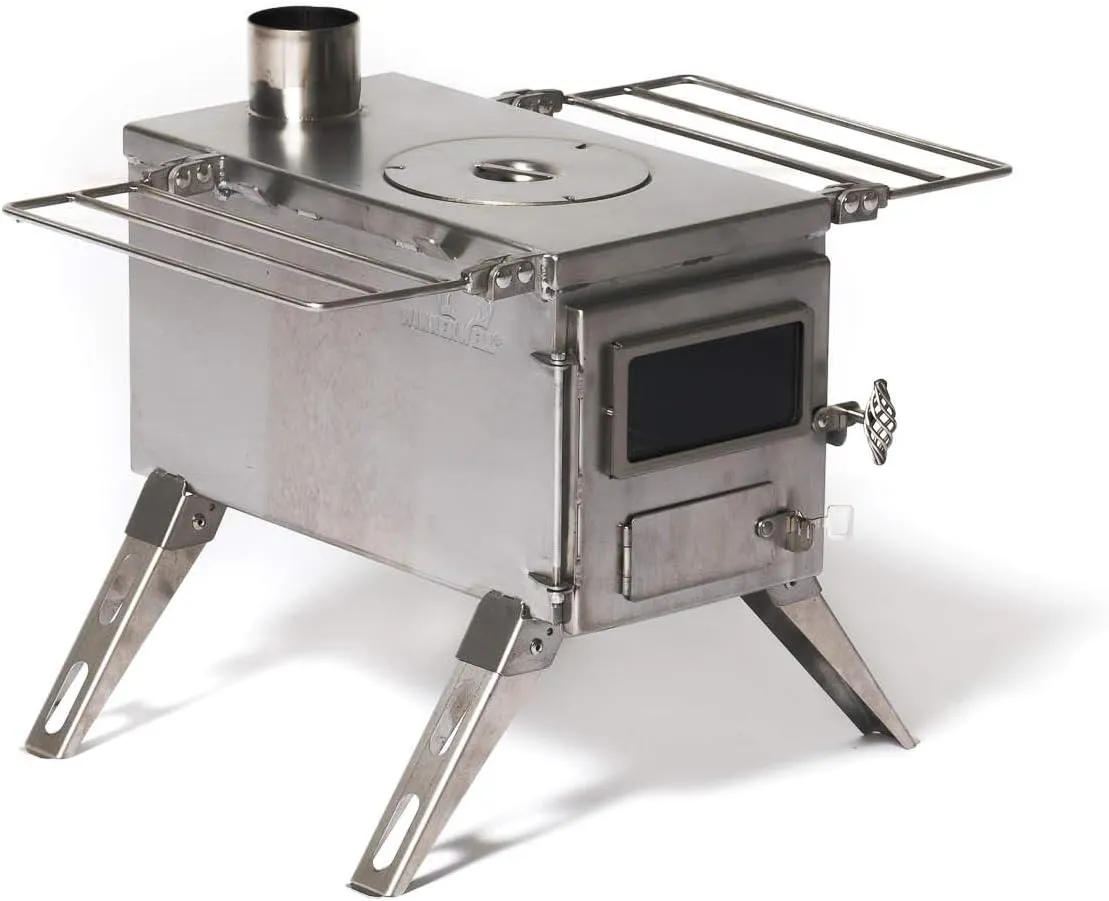 WINNERWELL Nomad Medium Tent Stove | Tiny Portable Wood Burning Stove for Tents, Shelters, and Camping | 800 Cubic Inch Firebox | Precision Stainless Steel Construction | Includes Chimney Pipe