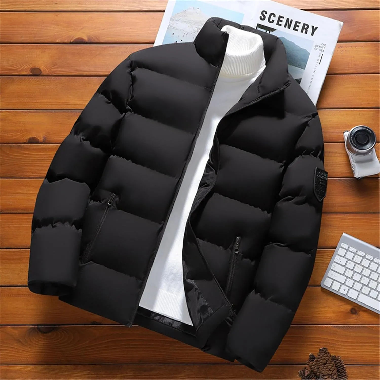 Winter Jackets for Men Lightweight Puffer Jacket Full Zip Warm Quilted Jackets Packable Down Jacket Stand Collar Coat