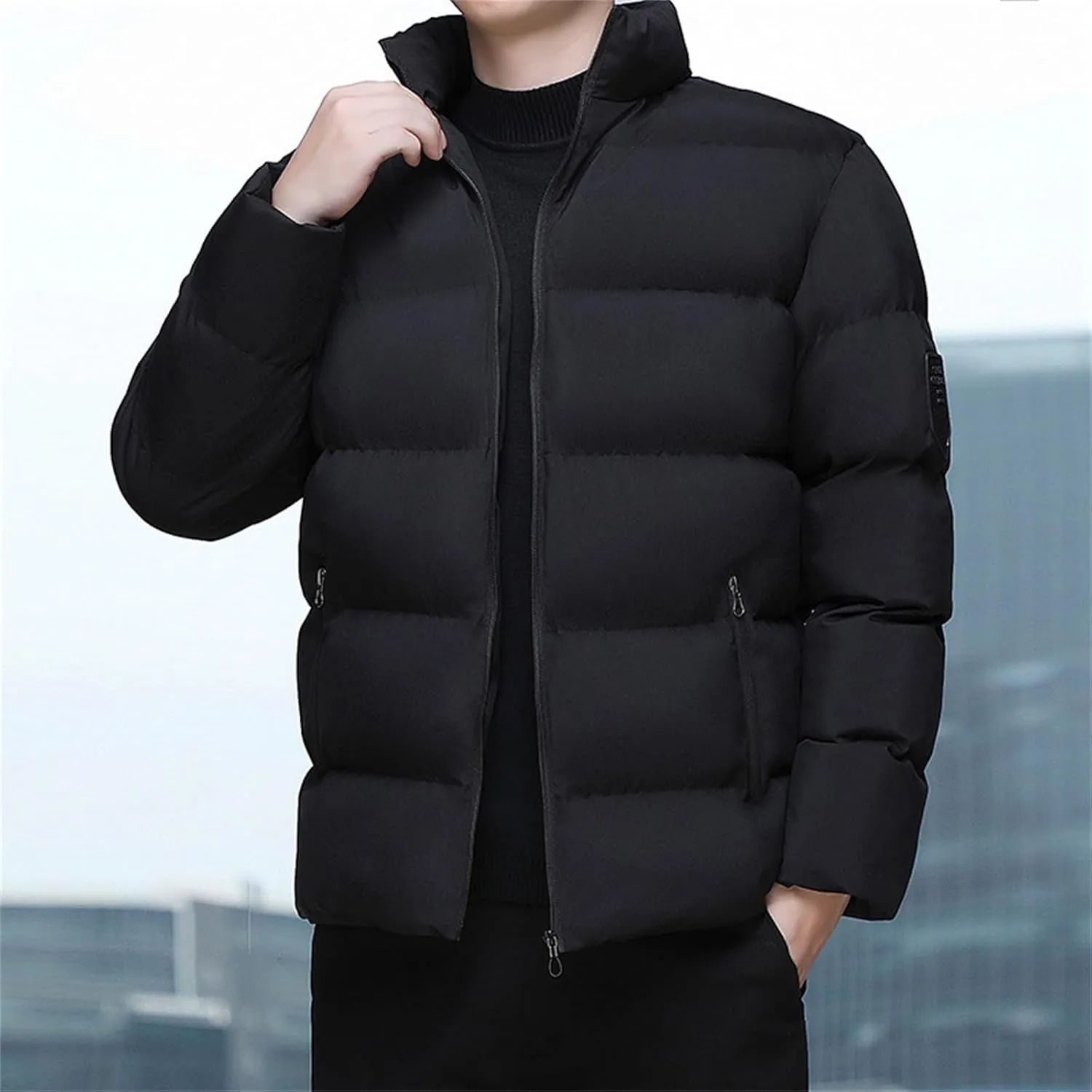 Winter Jackets for Men Lightweight Puffer Jacket Full Zip Warm Quilted Jackets Packable Down Jacket Stand Collar Coat
