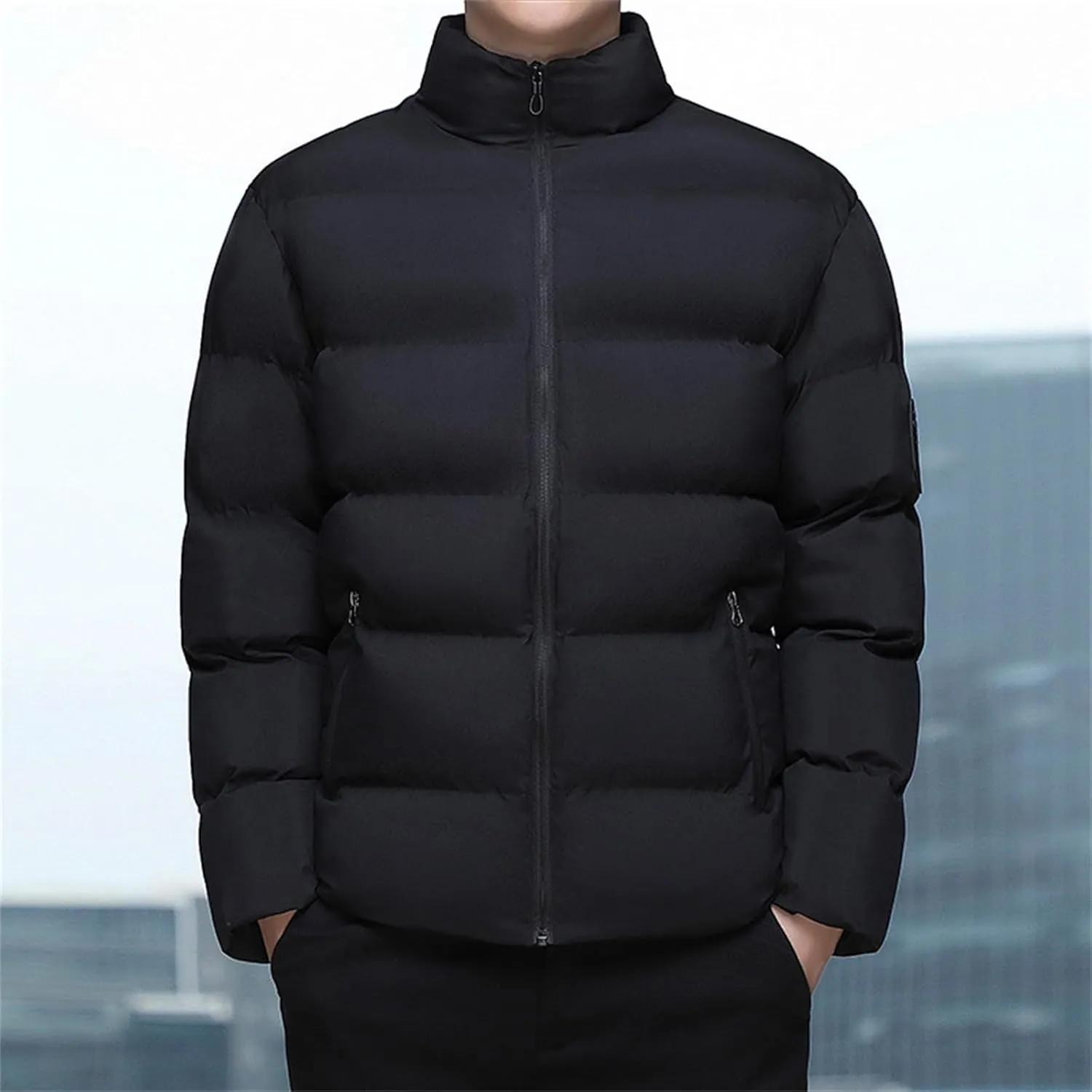 Winter Jackets for Men Lightweight Puffer Jacket Full Zip Warm Quilted Jackets Packable Down Jacket Stand Collar Coat