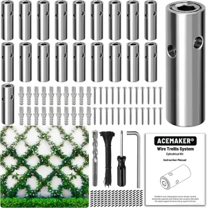 Wire Trellis for Climbing Plants Outdoor, 20-Set Wall Wire Trellis Kit, T316 Cylindrical Espalier System for Fence and Garden DIY Projects (Hubs Only, Without Cable)