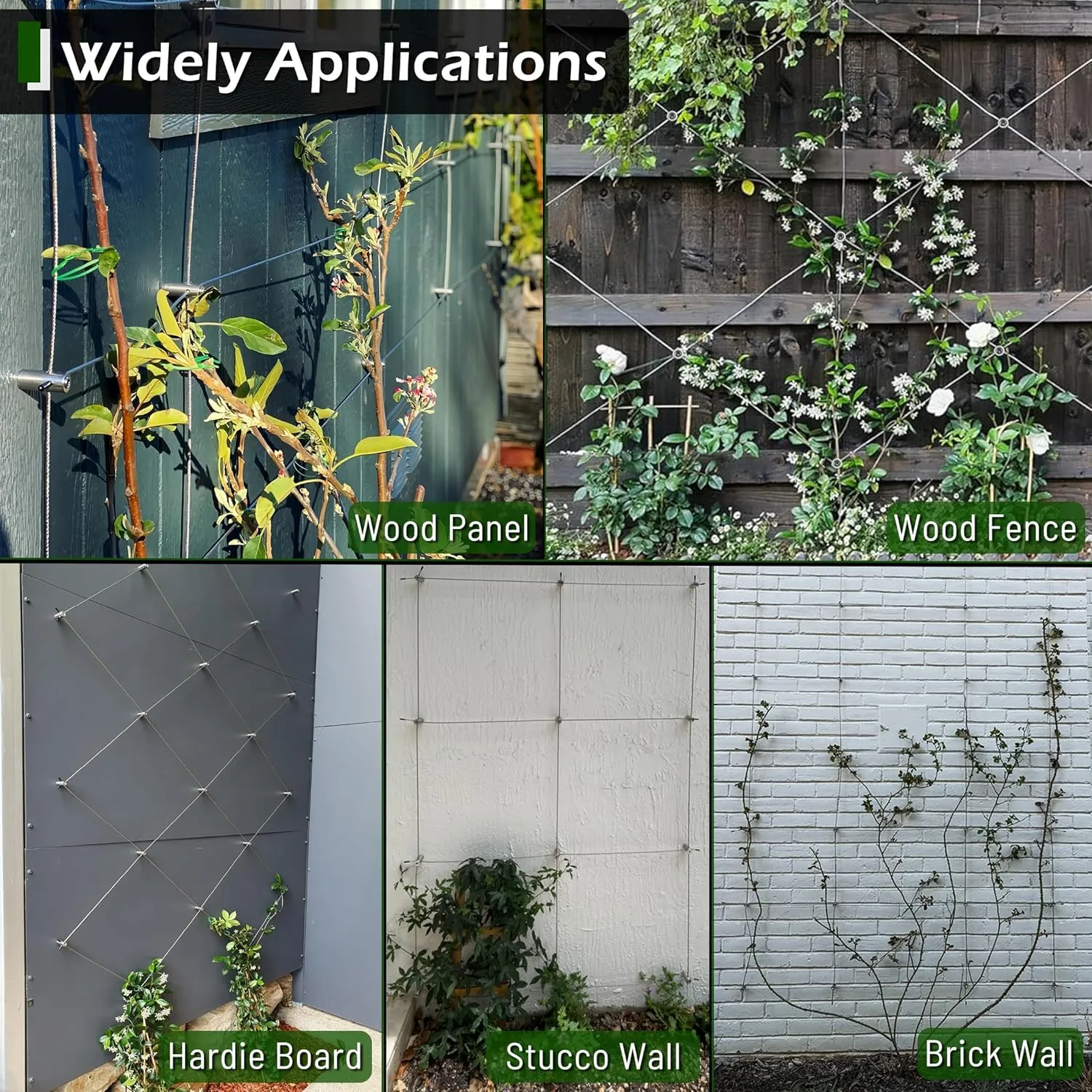 Wire Trellis for Climbing Plants Outdoor, 20-Set Wall Wire Trellis Kit, T316 Cylindrical Espalier System for Fence and Garden DIY Projects (Hubs Only, Without Cable)