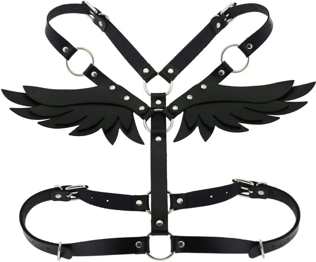 Women Punk Angel Wings Body Chest Harness Waist Belt Suspenders for Rave Festival Halloween Roleplay Costume