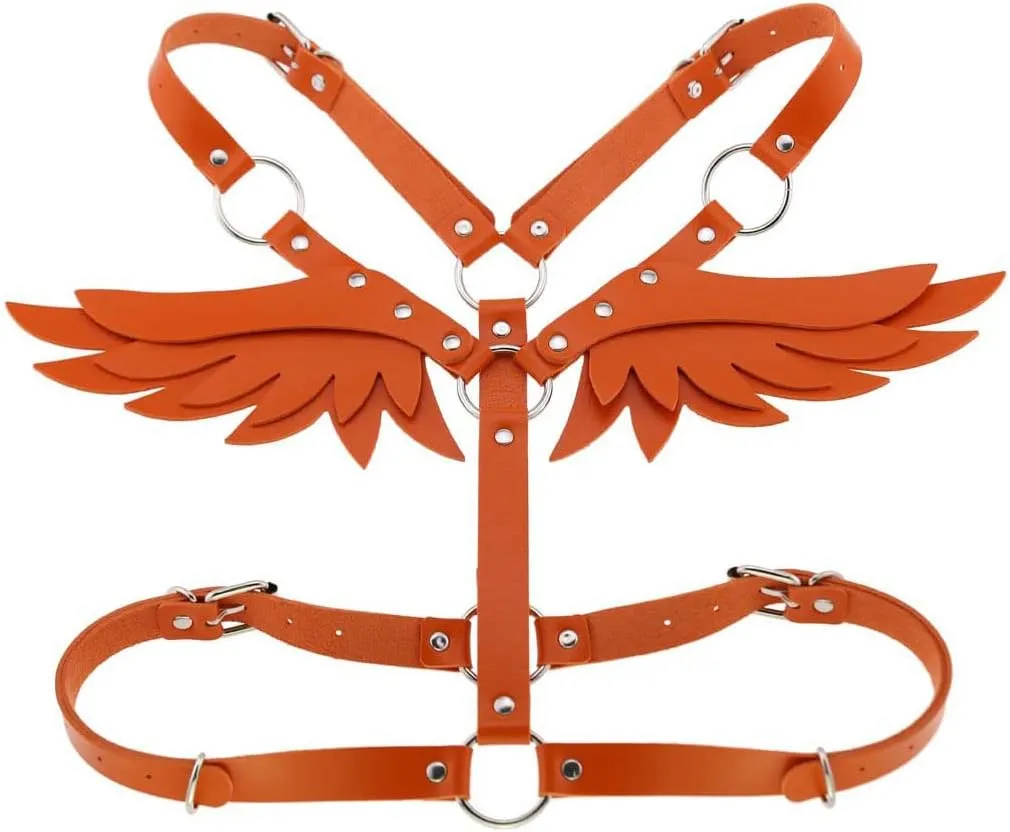 Women Punk Angel Wings Body Chest Harness Waist Belt Suspenders for Rave Festival Halloween Roleplay Costume