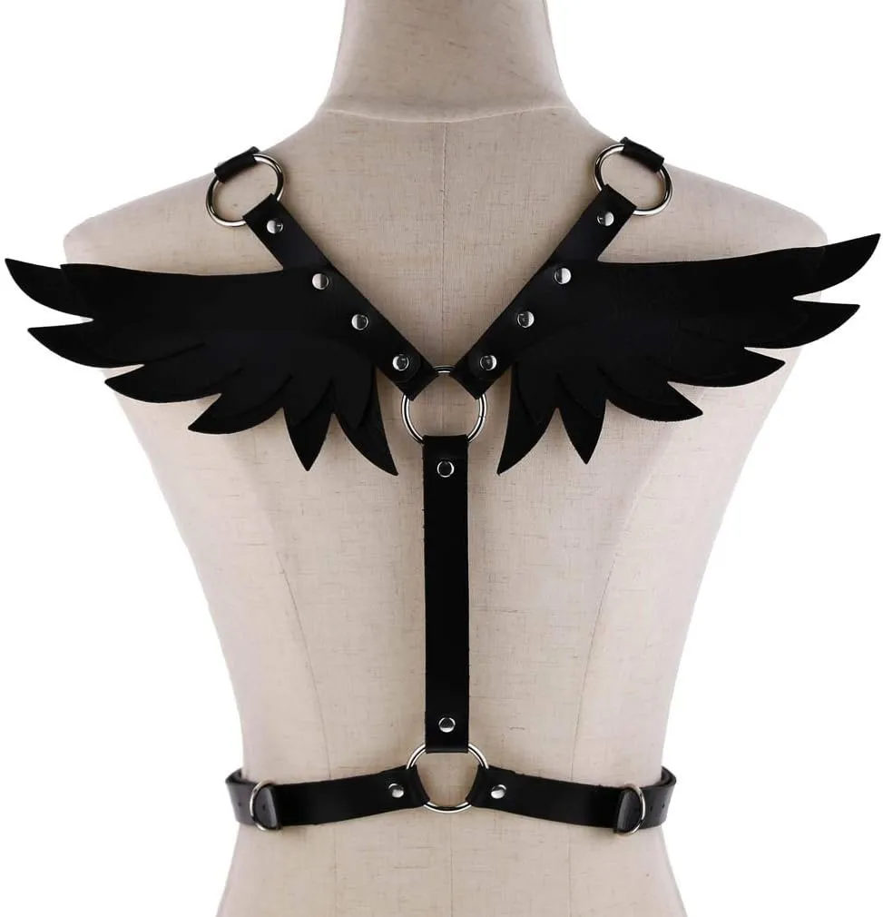 Women Punk Angel Wings Body Chest Harness Waist Belt Suspenders for Rave Festival Halloween Roleplay Costume