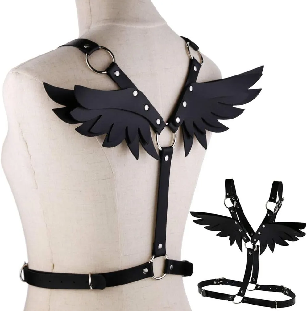 Women Punk Angel Wings Body Chest Harness Waist Belt Suspenders for Rave Festival Halloween Roleplay Costume