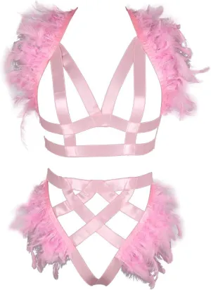 Women's Feathers Body Harness Epaulets Wings Punk Gothic Leg Garter Photography Clothing Accessories(
