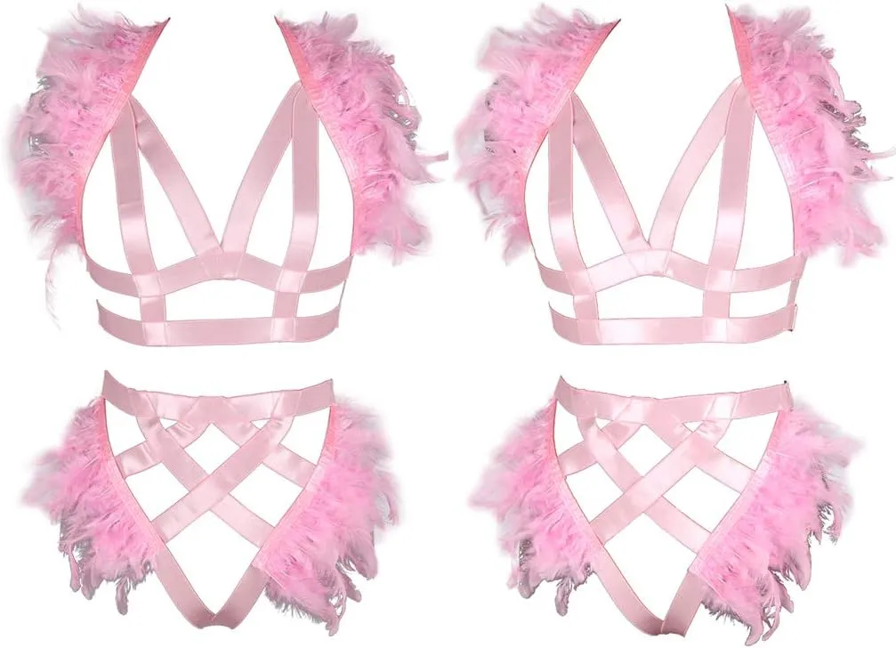 Women's Feathers Body Harness Epaulets Wings Punk Gothic Leg Garter Photography Clothing Accessories(