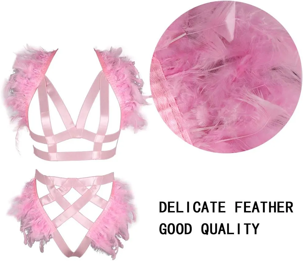 Women's Feathers Body Harness Epaulets Wings Punk Gothic Leg Garter Photography Clothing Accessories(
