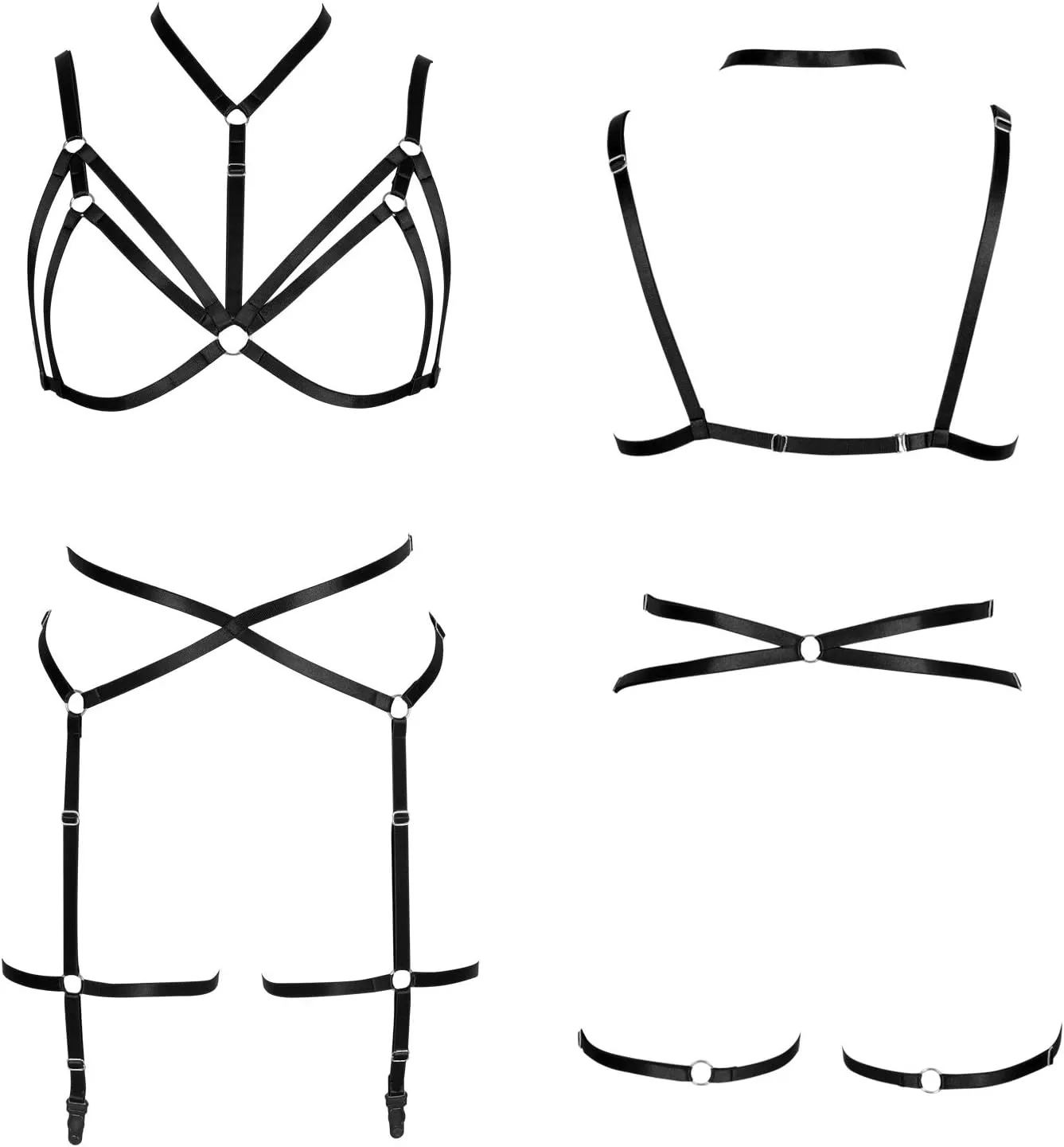 Women's Full Body Harness Bra Garter Belt Lingerie cage Set Chest Strap Gothic Punk Festival Rave Plus Size
