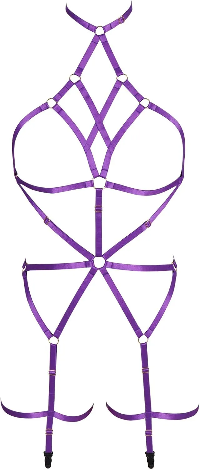 Women's Lingerie cage Set Full Body Harness Bra Garter Punk Gothic Belt Festival Rave Adjustable Strap Stretchy Fabric