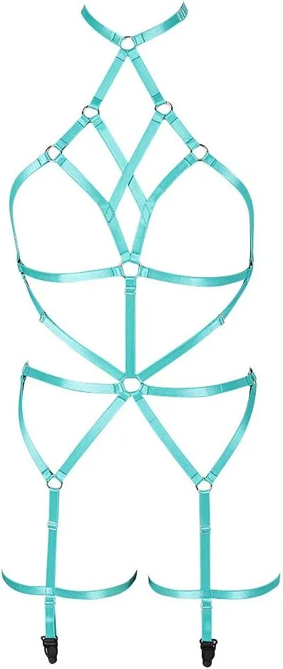 Women's Lingerie cage Set Full Body Harness Bra Garter Punk Gothic Belt Festival Rave Adjustable Strap Stretchy Fabric