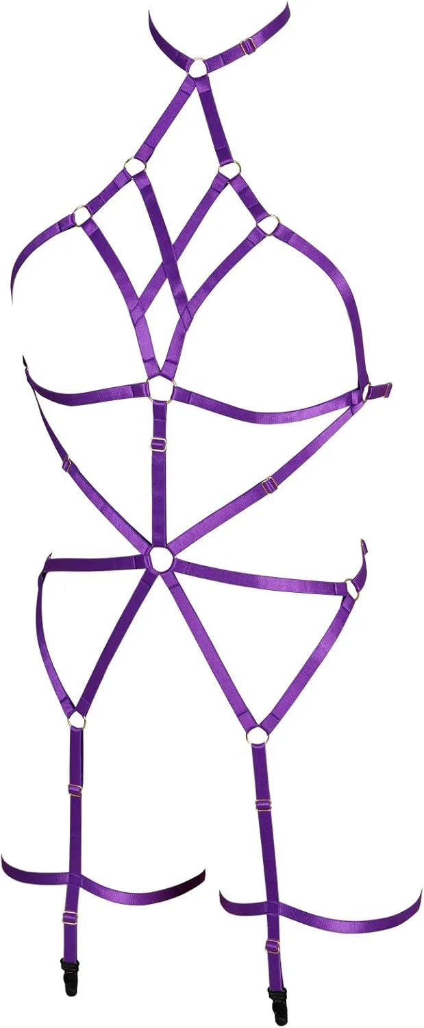 Women's Lingerie cage Set Full Body Harness Bra Garter Punk Gothic Belt Festival Rave Adjustable Strap Stretchy Fabric