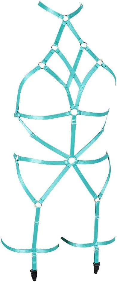 Women's Lingerie cage Set Full Body Harness Bra Garter Punk Gothic Belt Festival Rave Adjustable Strap Stretchy Fabric