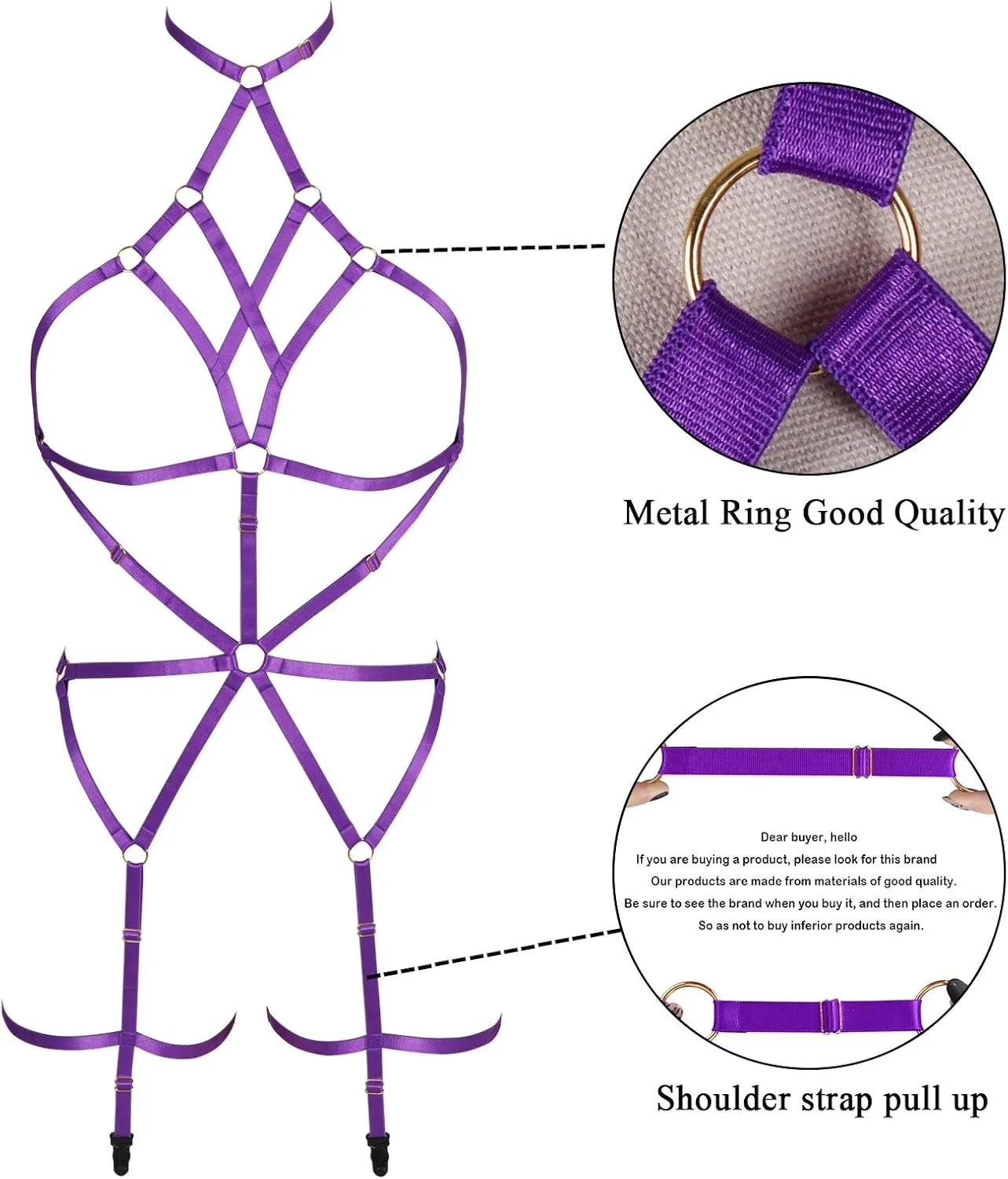 Women's Lingerie cage Set Full Body Harness Bra Garter Punk Gothic Belt Festival Rave Adjustable Strap Stretchy Fabric