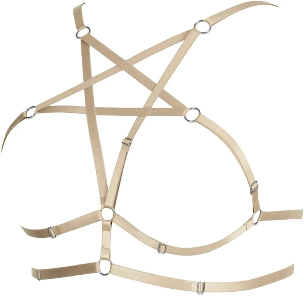 Womens Plus Size Full Cage Body Harness Hollow Out Pentagram Harajuku Adjustable Elastic Punk Gothic Halloween Rave