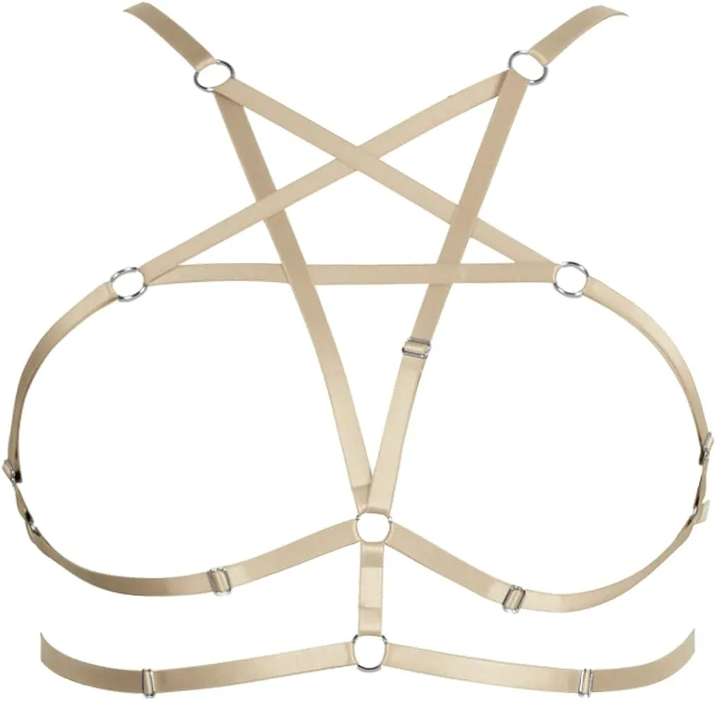Womens Plus Size Full Cage Body Harness Hollow Out Pentagram Harajuku Adjustable Elastic Punk Gothic Halloween Rave