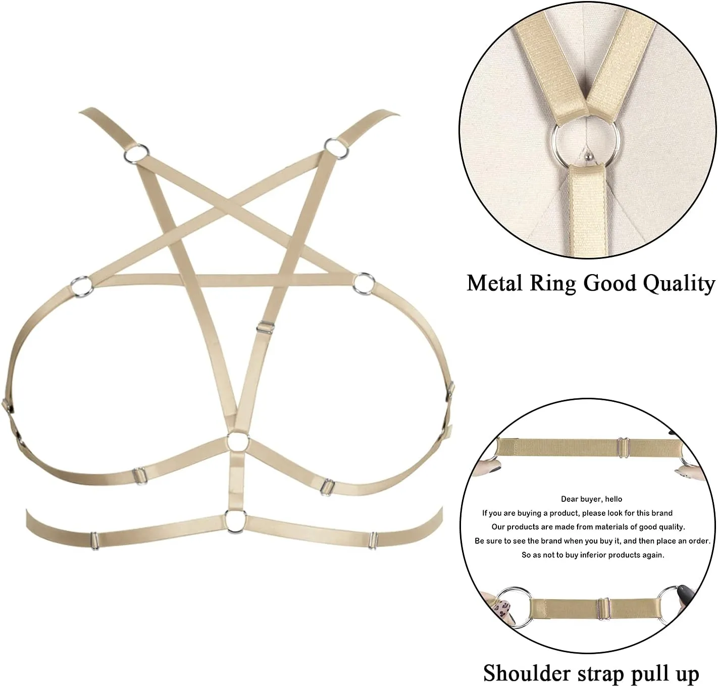Womens Plus Size Full Cage Body Harness Hollow Out Pentagram Harajuku Adjustable Elastic Punk Gothic Halloween Rave