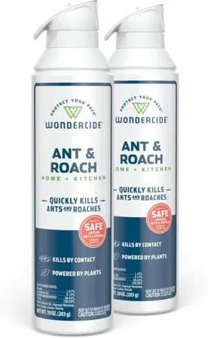 Wondercide - Ant & Roach Aerosol Spray for Kitchen, Home, and Indoor Areas - Ant, Roach, Spider, Flea, Stink Bug Killer with Natural Essential Oils - Pet Safe - 10 oz 2-Pack