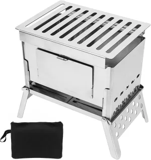 Wood Burning Camp Stove, Stainless Steel Folding Camp Stove,Folding Wood Burning Stove Heating Folding Portable BBQ Kits for Outdoor Hiking Picnics