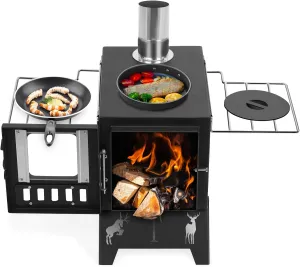 Wood Burning Stove,Tent Stove for Heating,Folding Portable Wood Stove for Outdoor Camping, BBQ, Hiking, Fishing, Hunting, Tent, Cooking, Portable Camping Stove Include Pipes Black